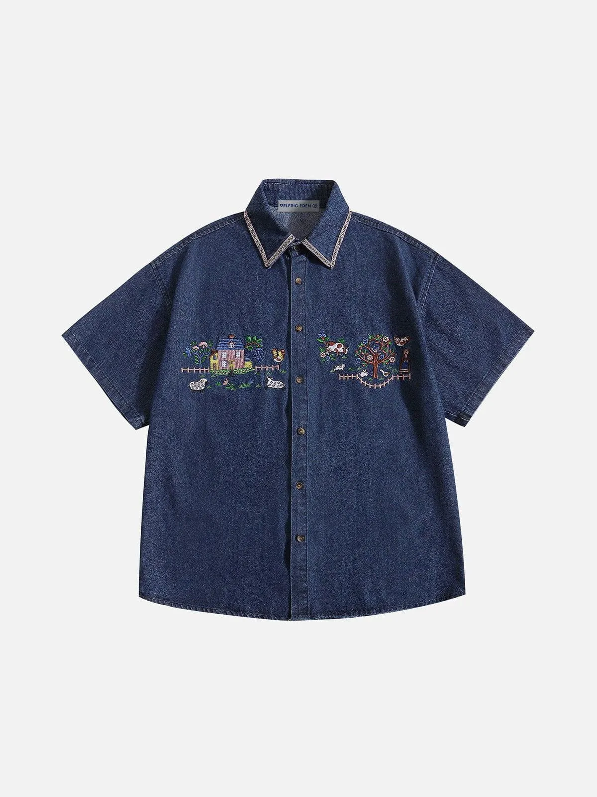Aelfric Eden Embroidery Denim Short Sleeve Shirt