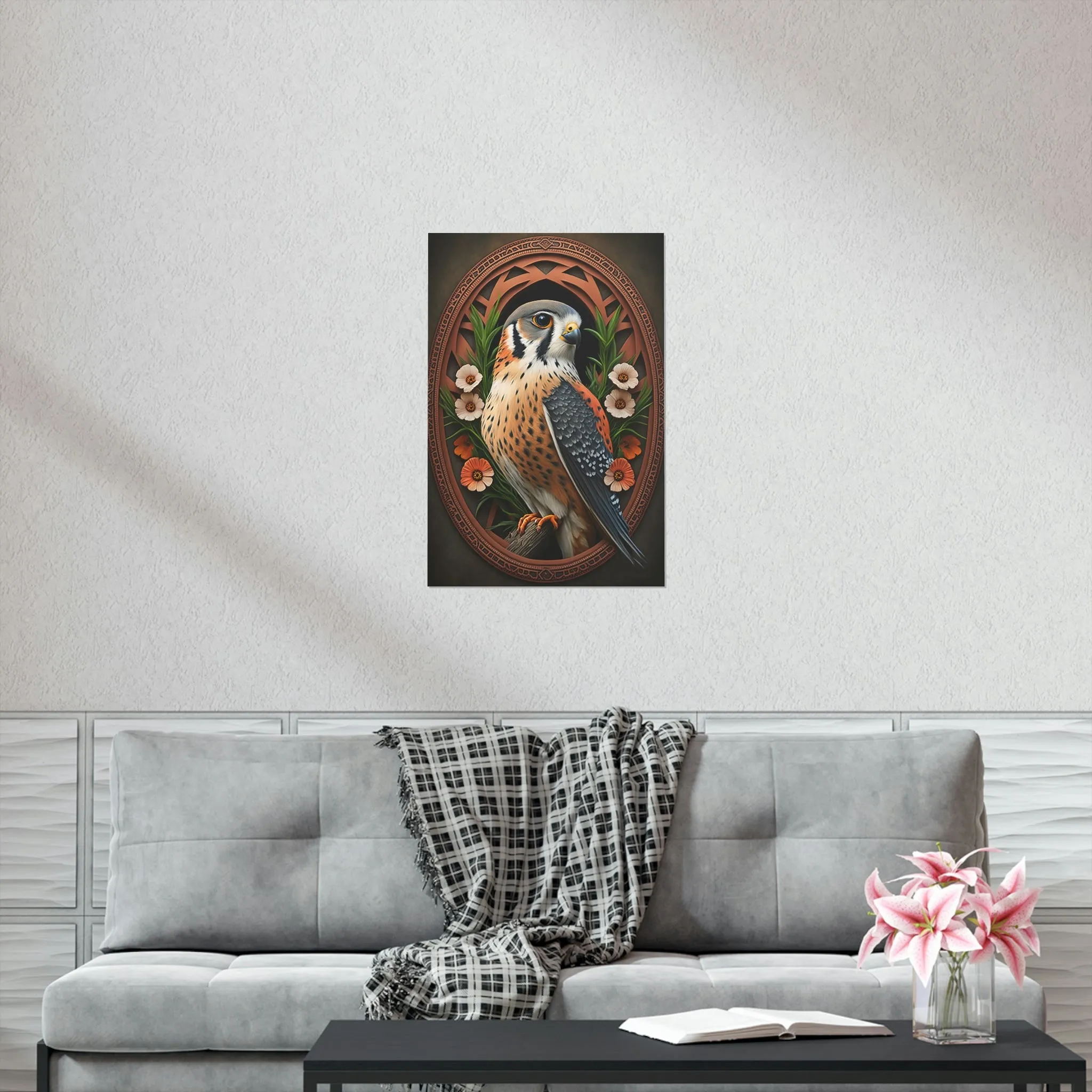 American Kestrel Premium Matte Vertical Posters - Art Nouveau Vintage Falcon art