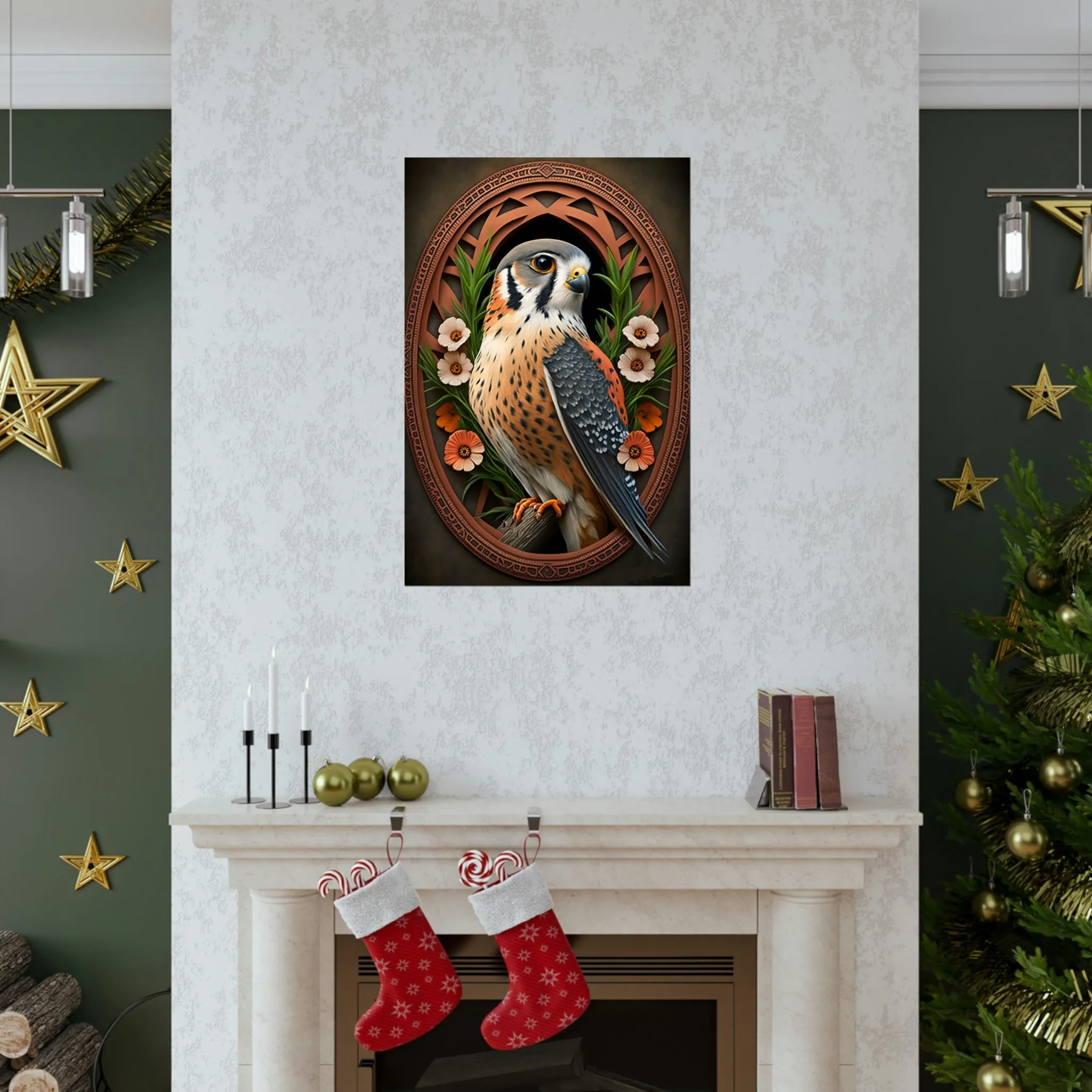 American Kestrel Premium Matte Vertical Posters - Art Nouveau Vintage Falcon art