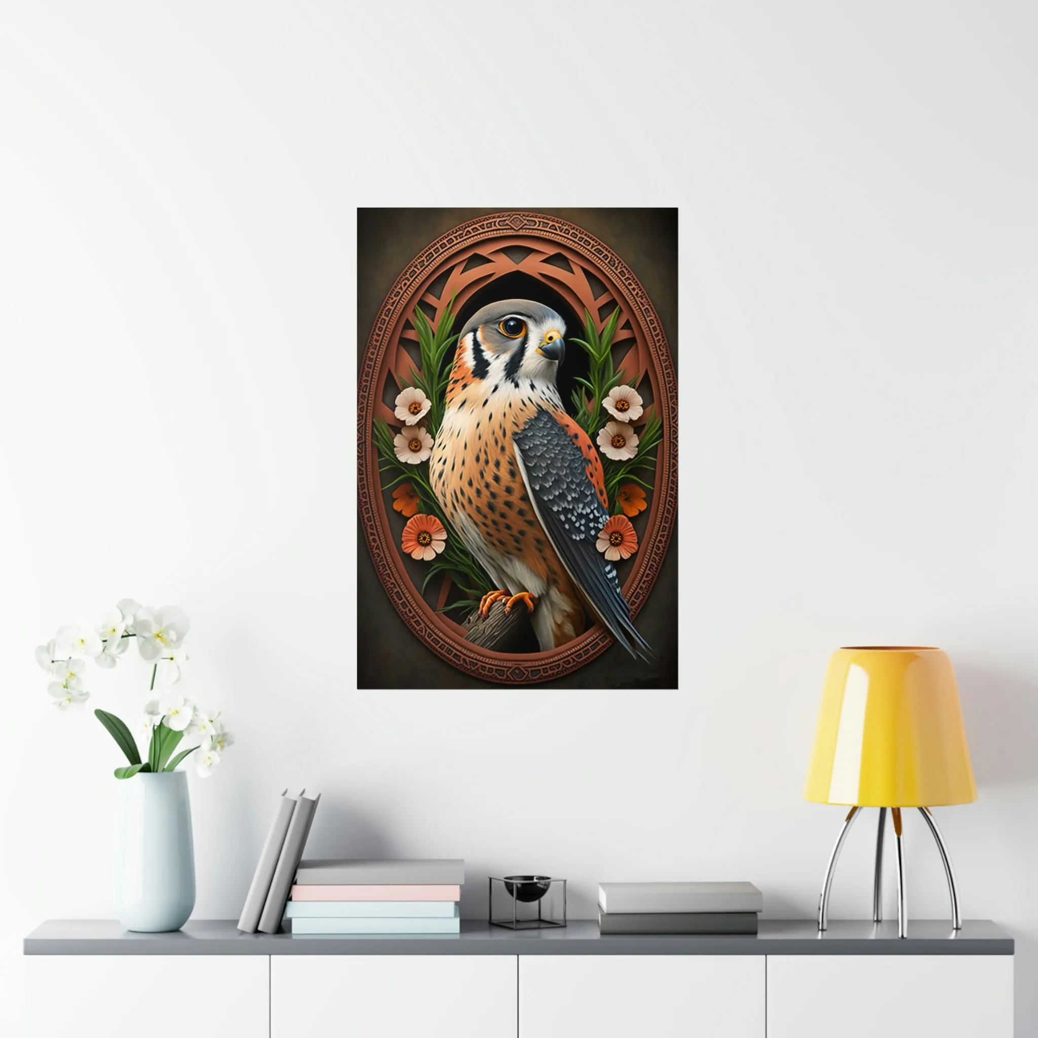 American Kestrel Premium Matte Vertical Posters - Art Nouveau Vintage Falcon art