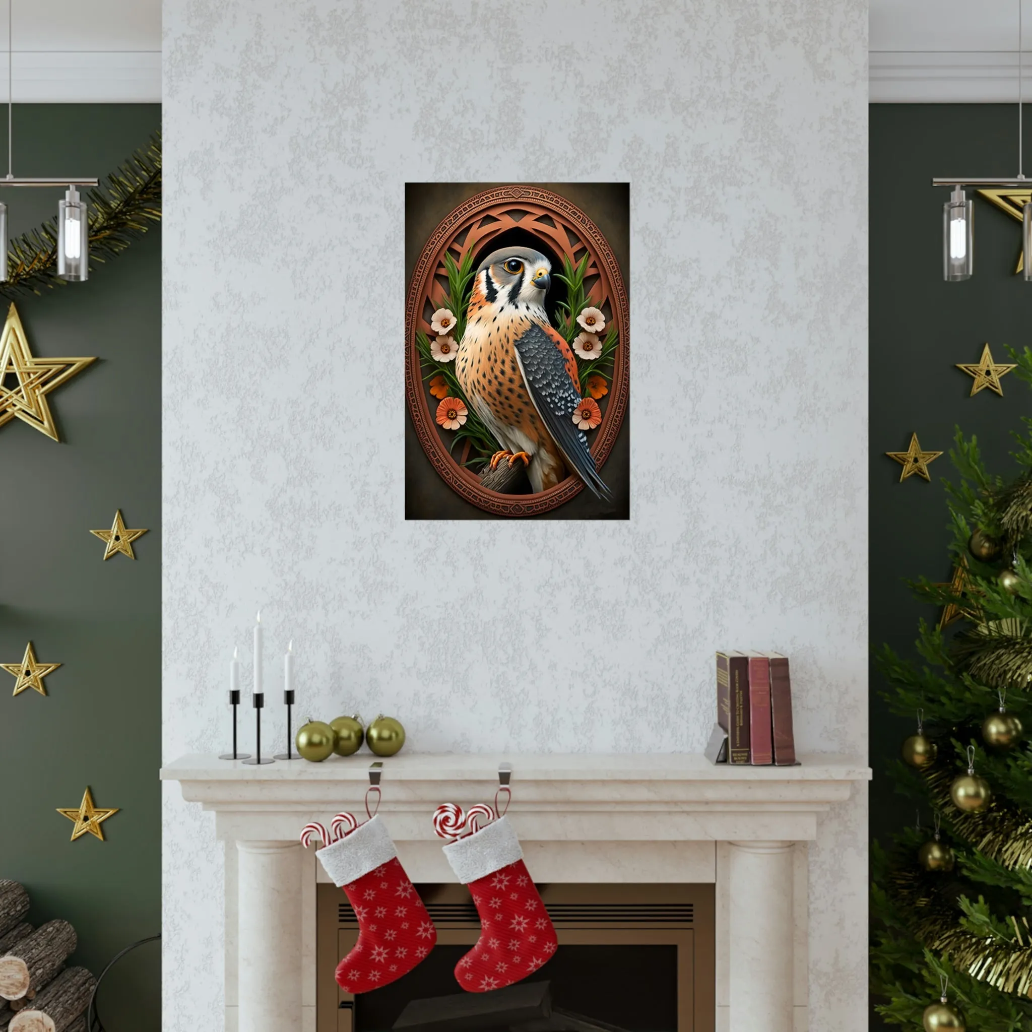 American Kestrel Premium Matte Vertical Posters - Art Nouveau Vintage Falcon art