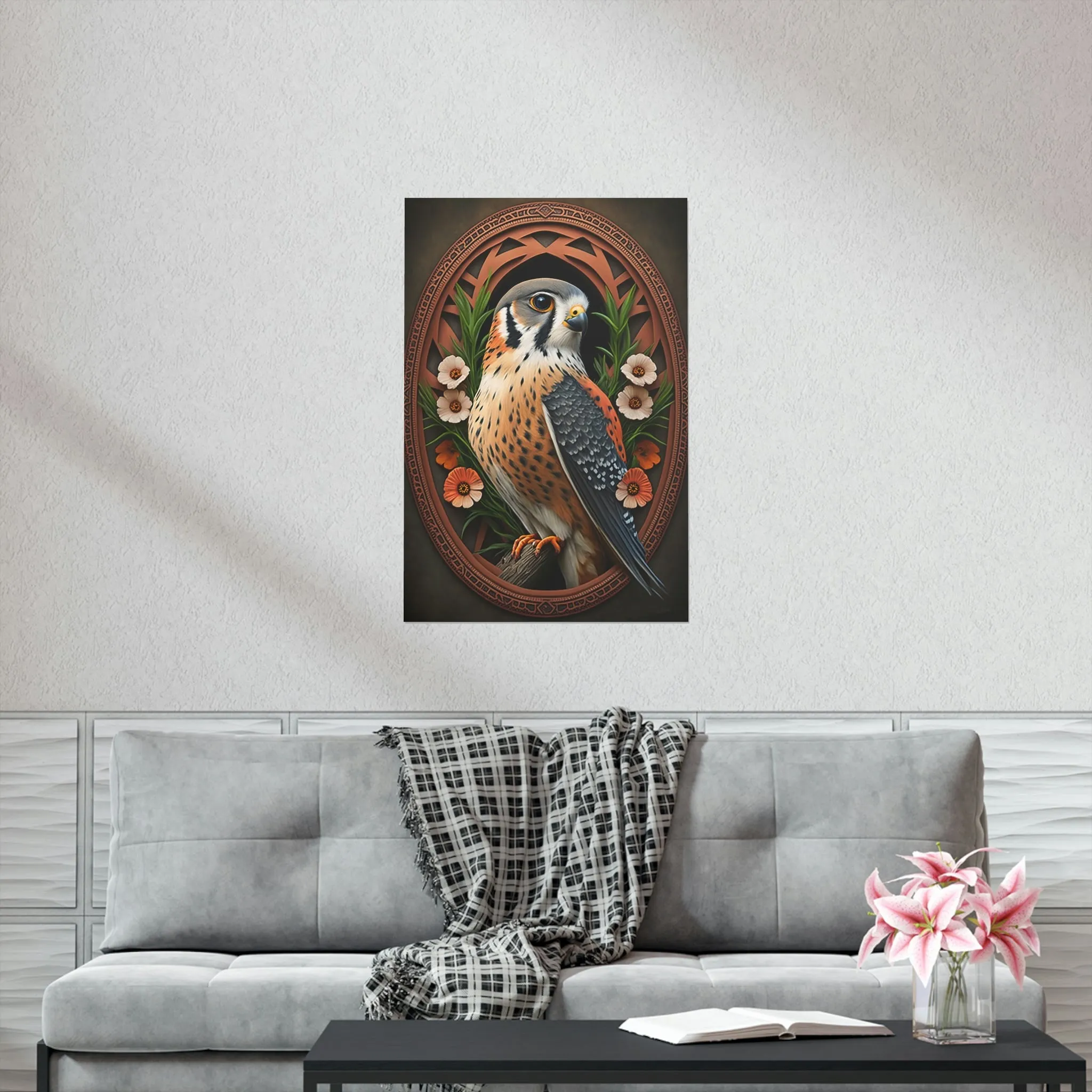 American Kestrel Premium Matte Vertical Posters - Art Nouveau Vintage Falcon art