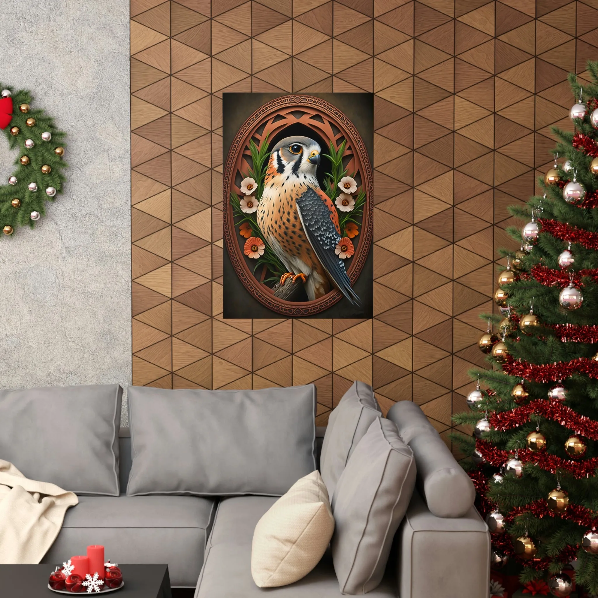 American Kestrel Premium Matte Vertical Posters - Art Nouveau Vintage Falcon art