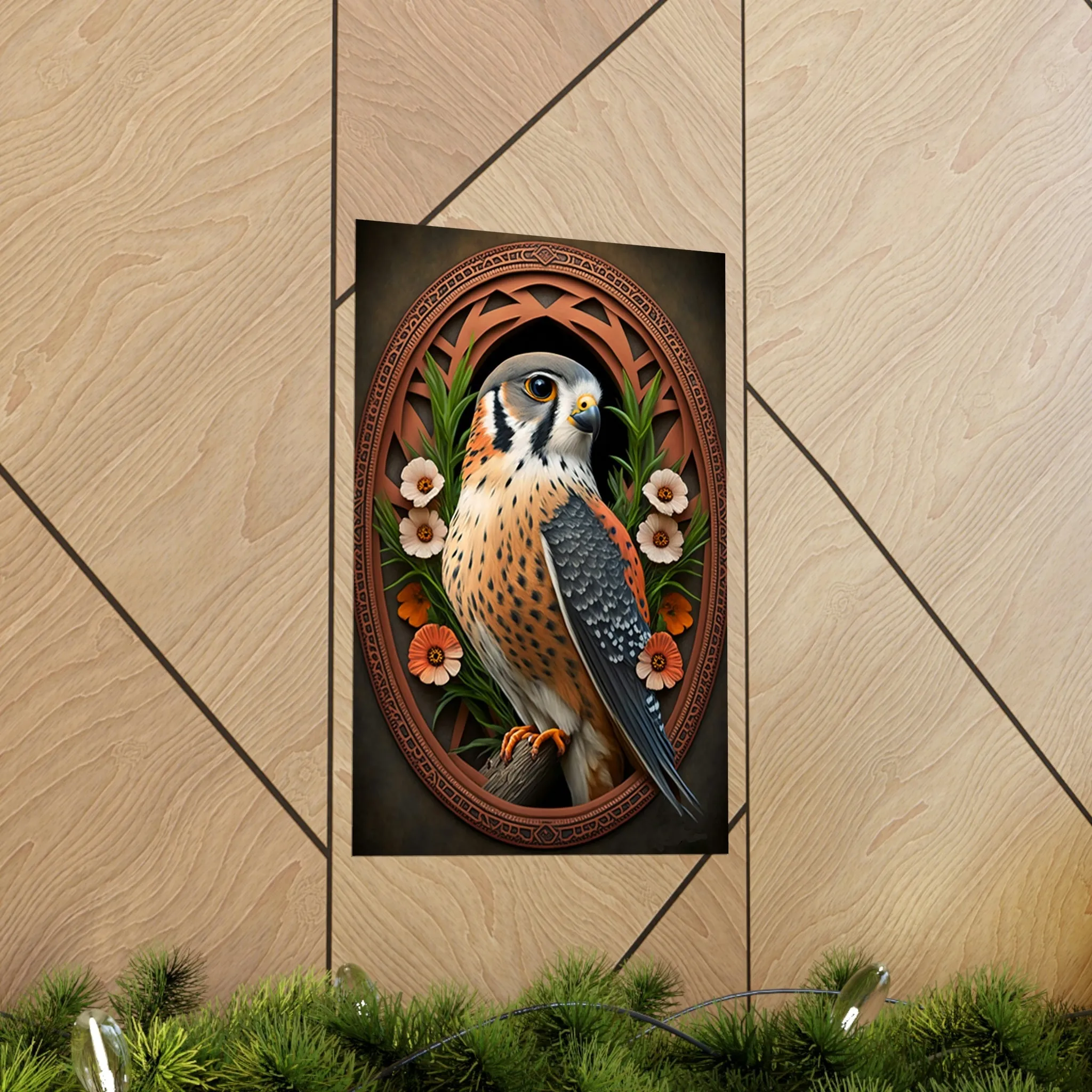 American Kestrel Premium Matte Vertical Posters - Art Nouveau Vintage Falcon art