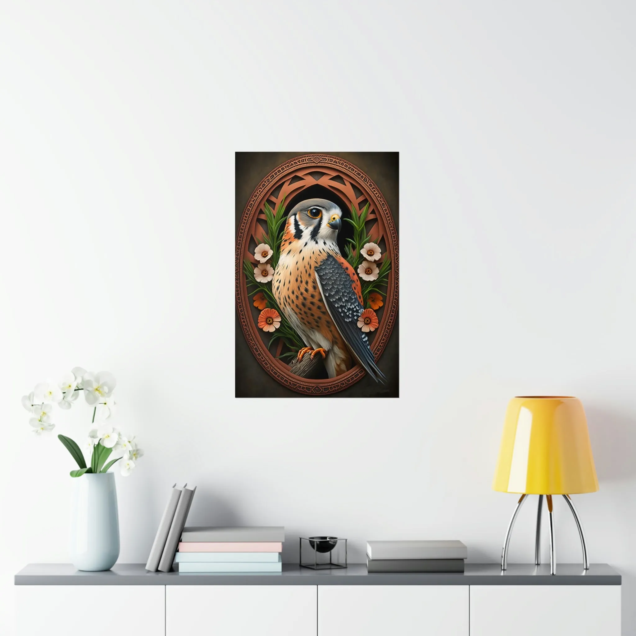 American Kestrel Premium Matte Vertical Posters - Art Nouveau Vintage Falcon art