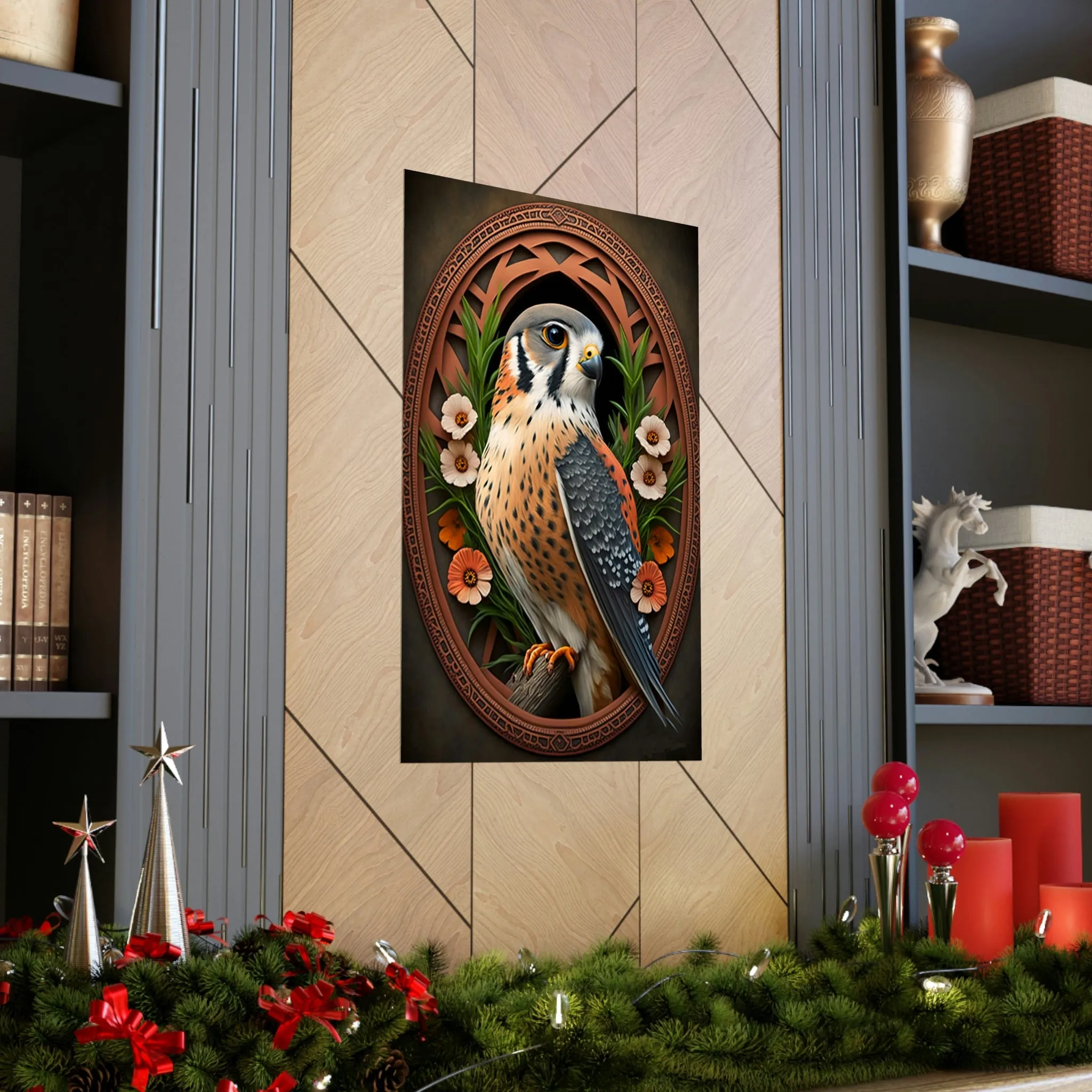 American Kestrel Premium Matte Vertical Posters - Art Nouveau Vintage Falcon art