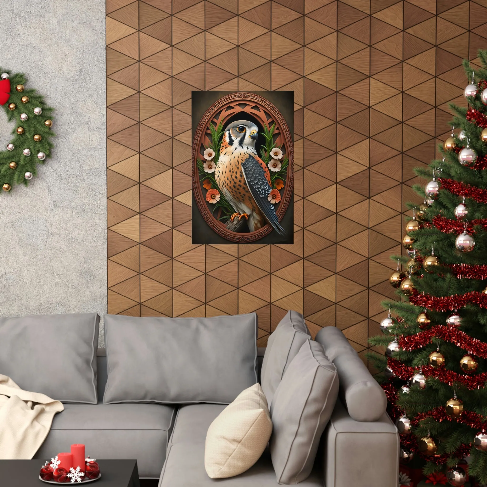 American Kestrel Premium Matte Vertical Posters - Art Nouveau Vintage Falcon art