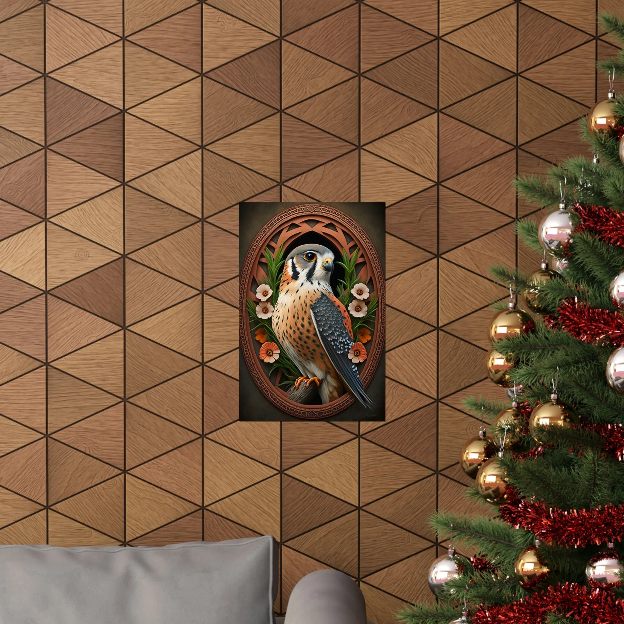 American Kestrel Premium Matte Vertical Posters - Art Nouveau Vintage Falcon art