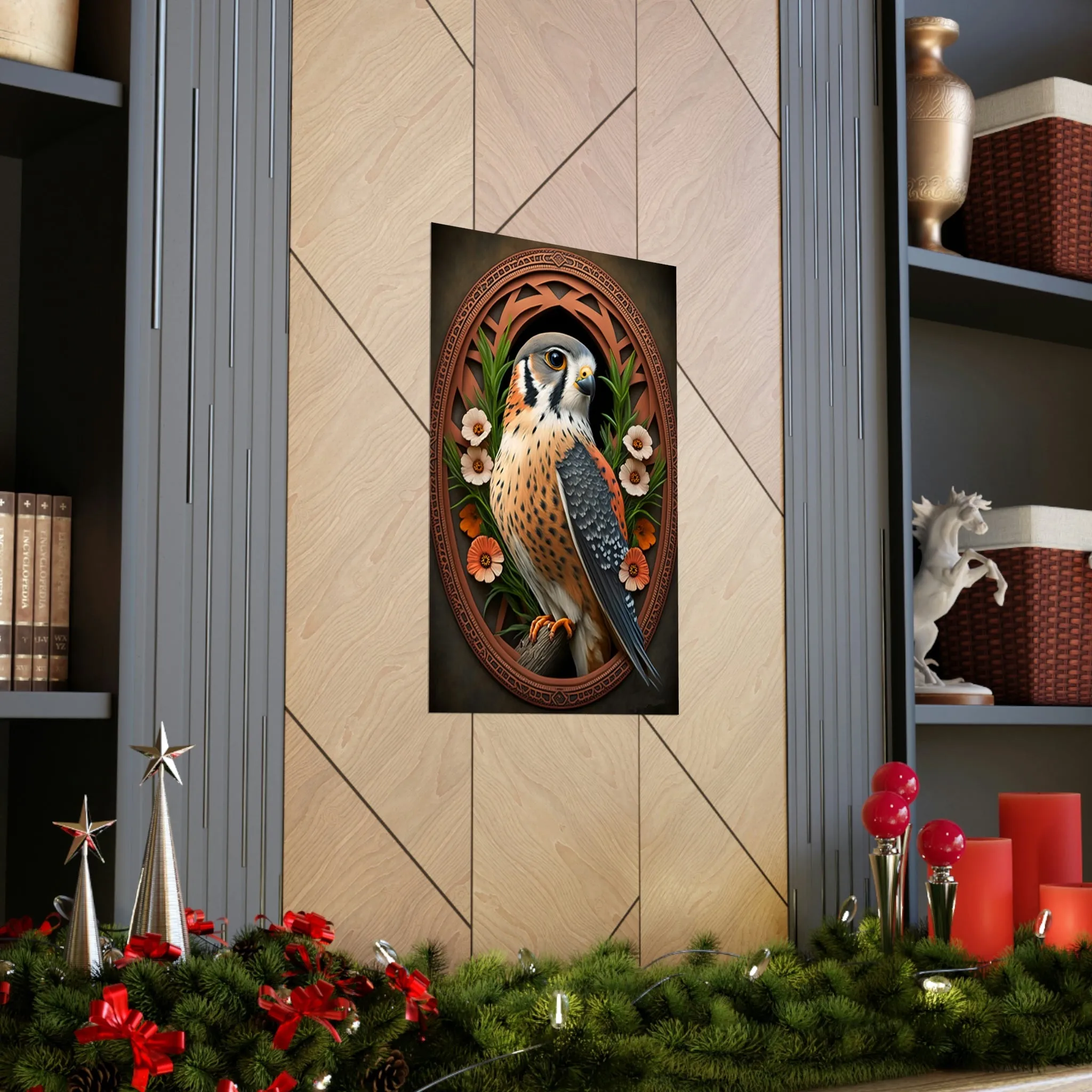 American Kestrel Premium Matte Vertical Posters - Art Nouveau Vintage Falcon art