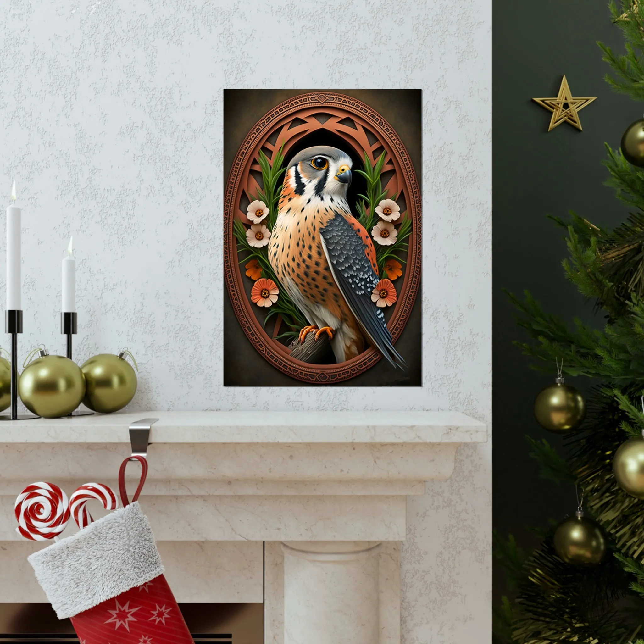 American Kestrel Premium Matte Vertical Posters - Art Nouveau Vintage Falcon art