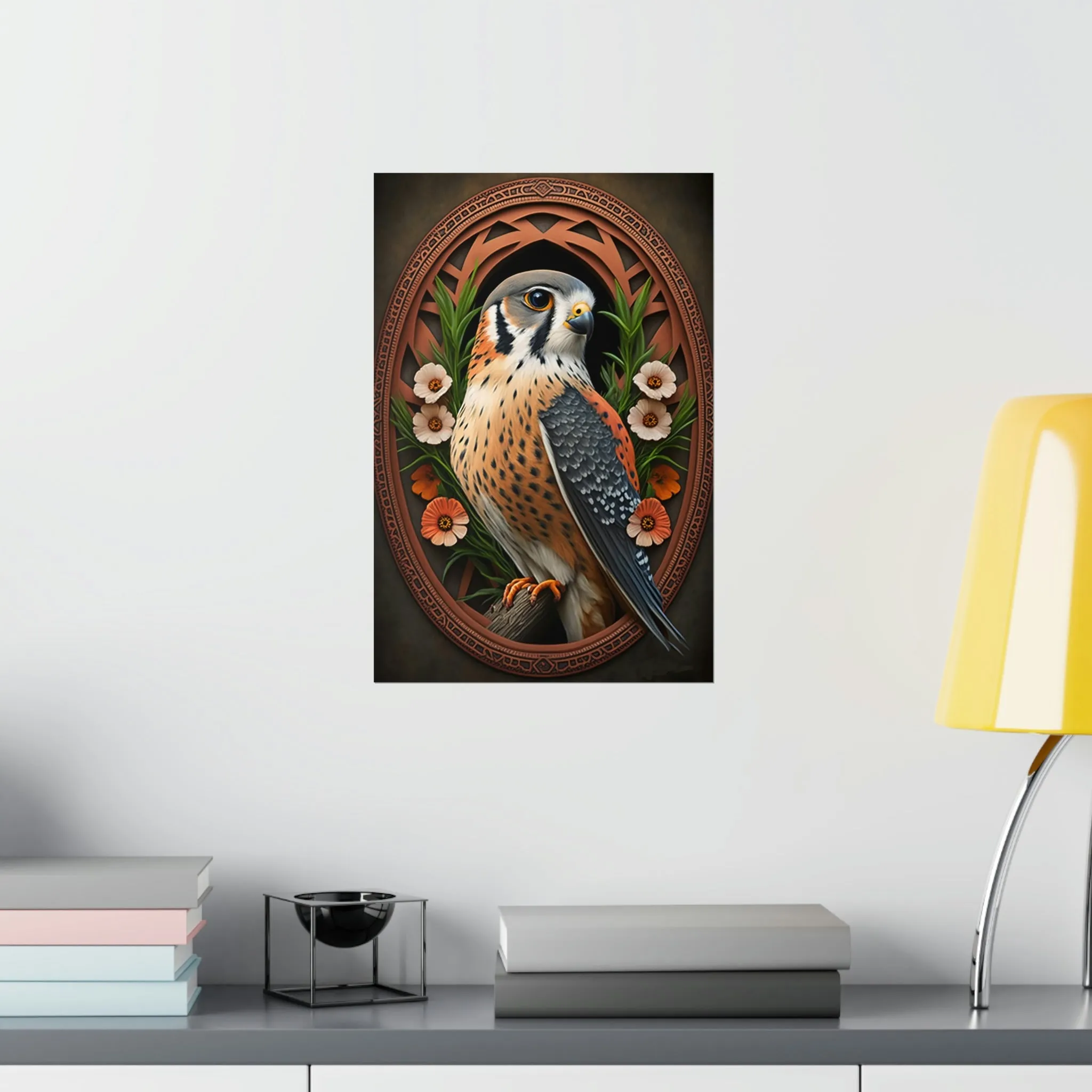 American Kestrel Premium Matte Vertical Posters - Art Nouveau Vintage Falcon art