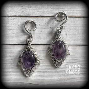 Amethyst ear gauges-Gemstone gauged earrings