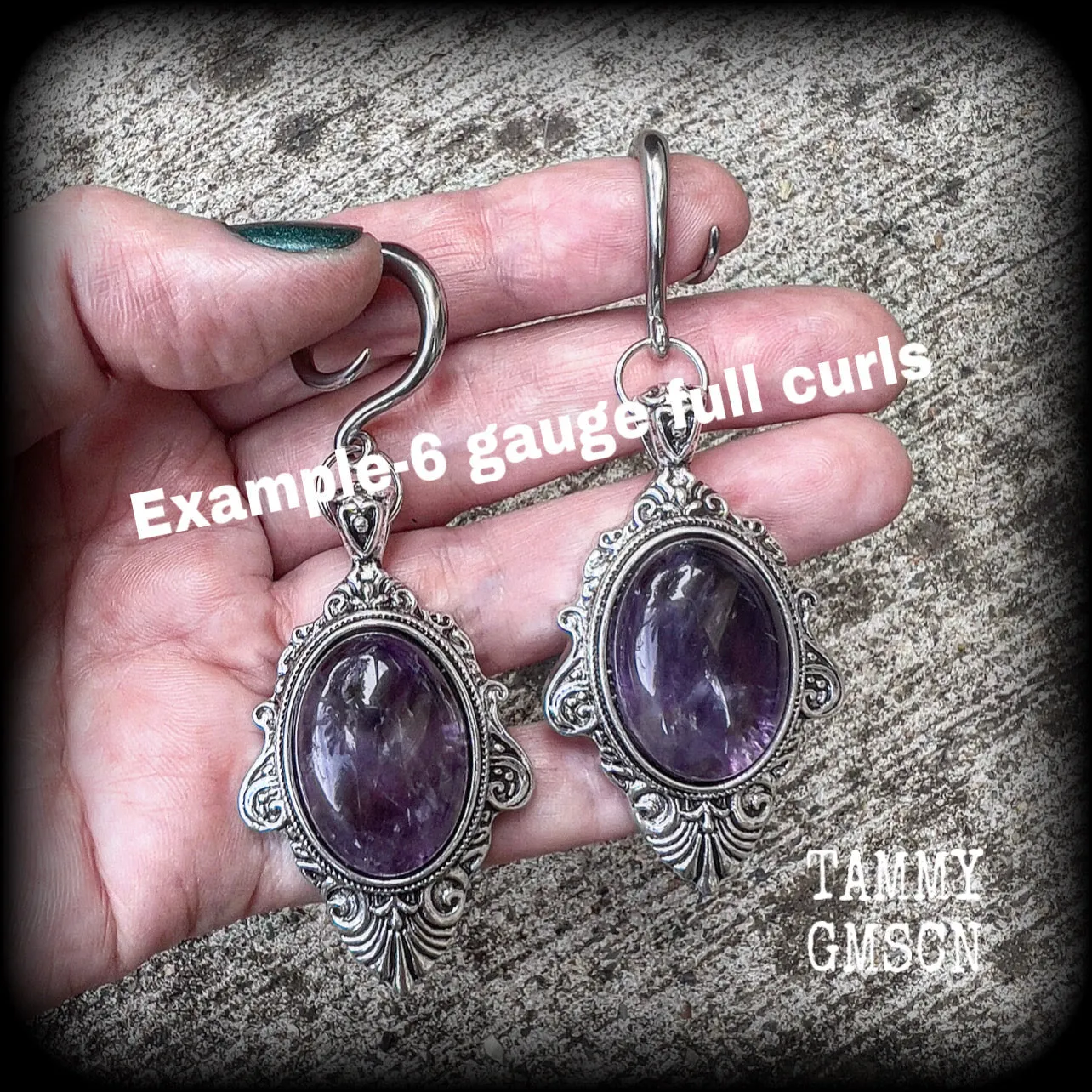 Amethyst ear gauges-Gemstone gauged earrings
