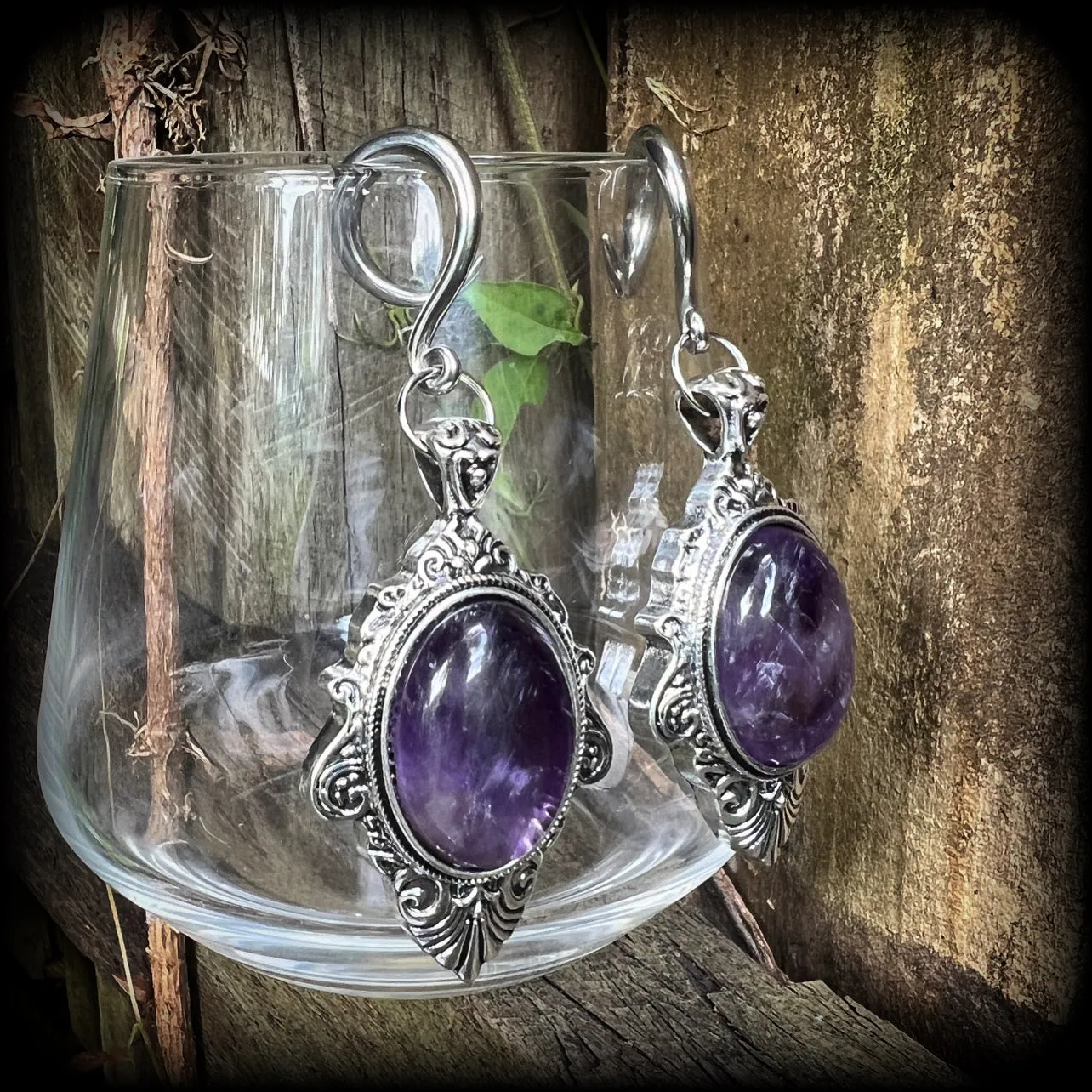 Amethyst ear gauges-Gemstone gauged earrings