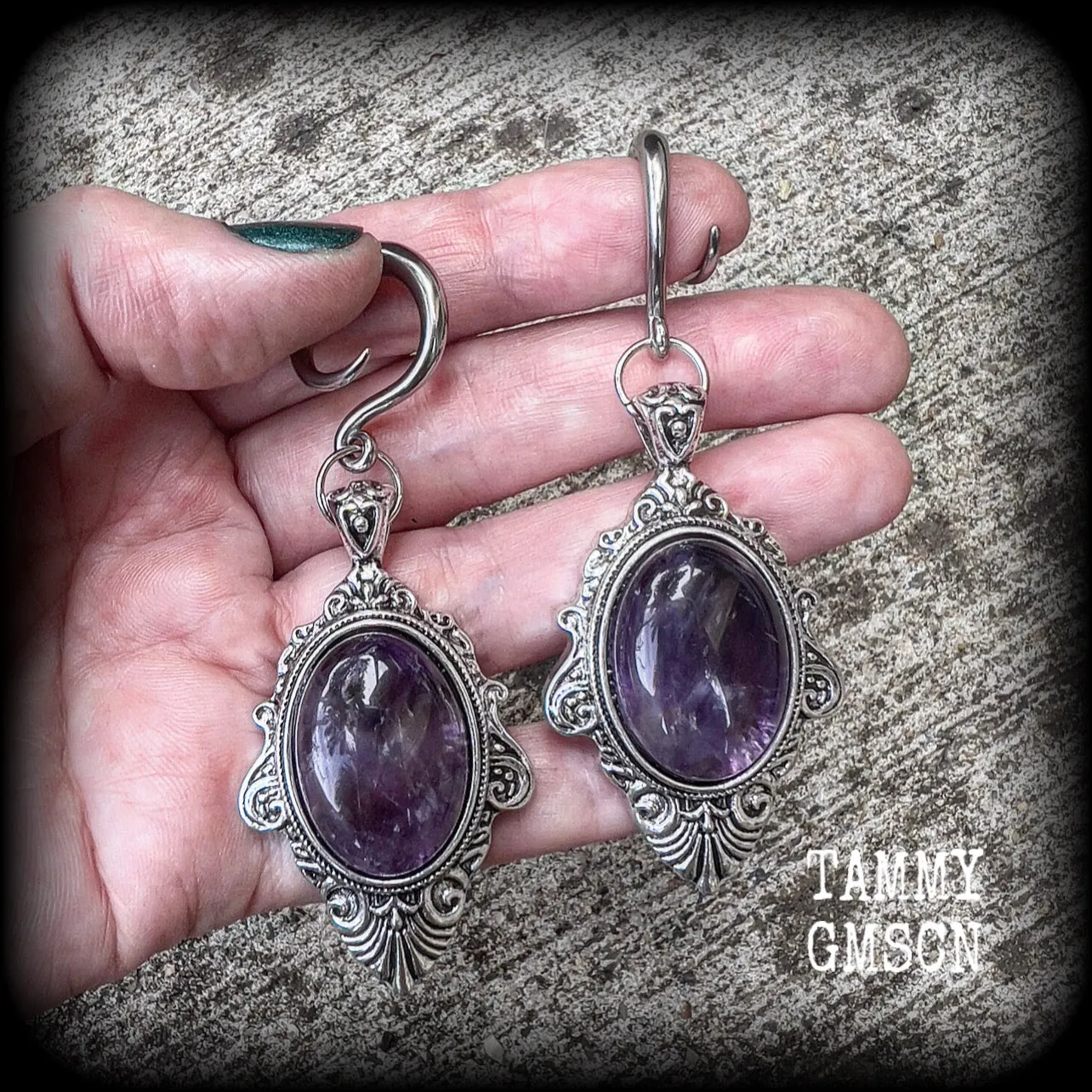 Amethyst ear gauges-Gemstone gauged earrings