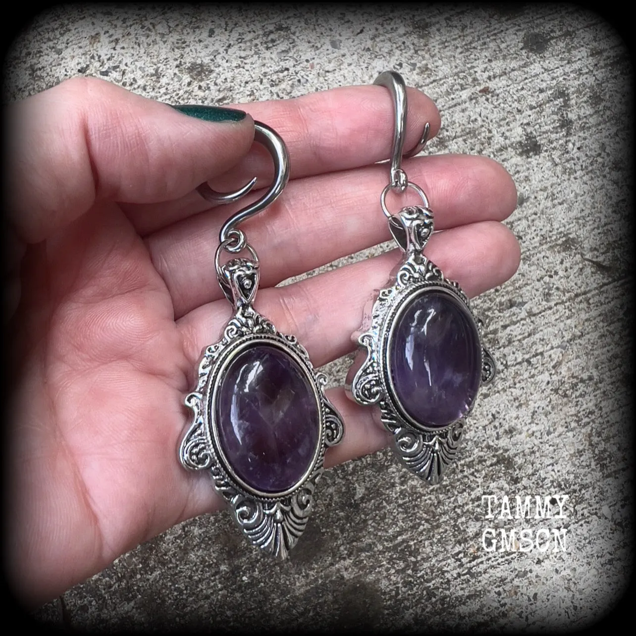Amethyst ear gauges-Gemstone gauged earrings