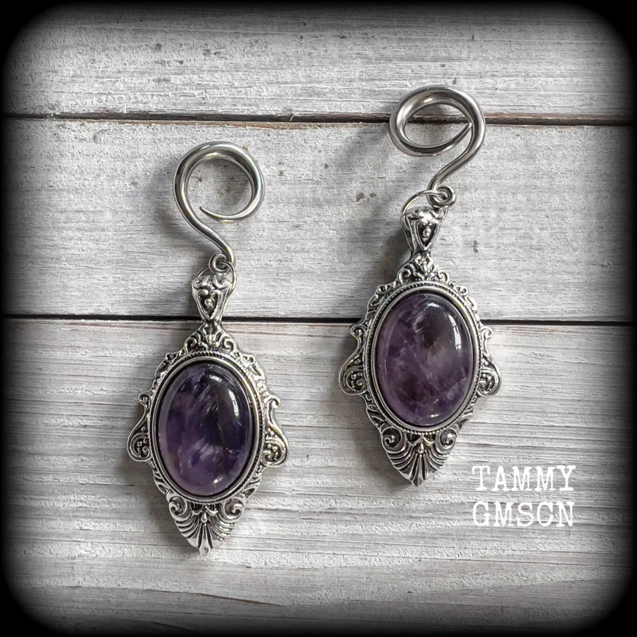 Amethyst ear gauges-Gemstone gauged earrings