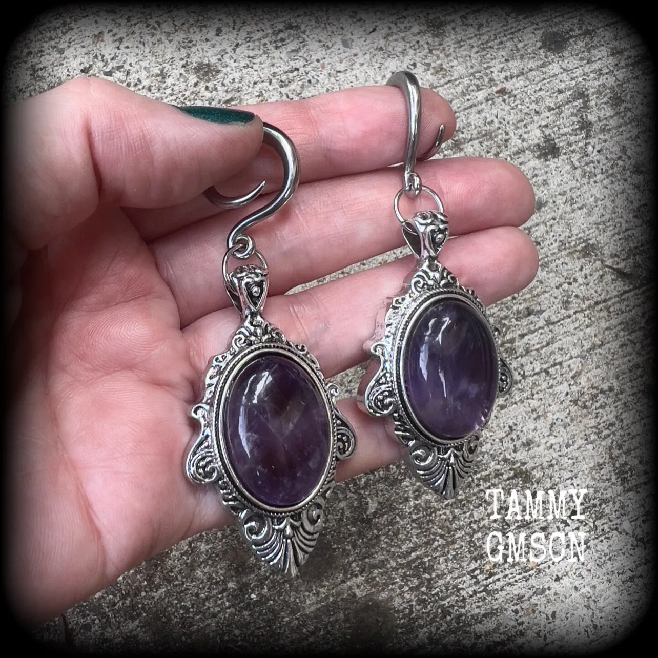 Amethyst ear gauges-Gemstone gauged earrings