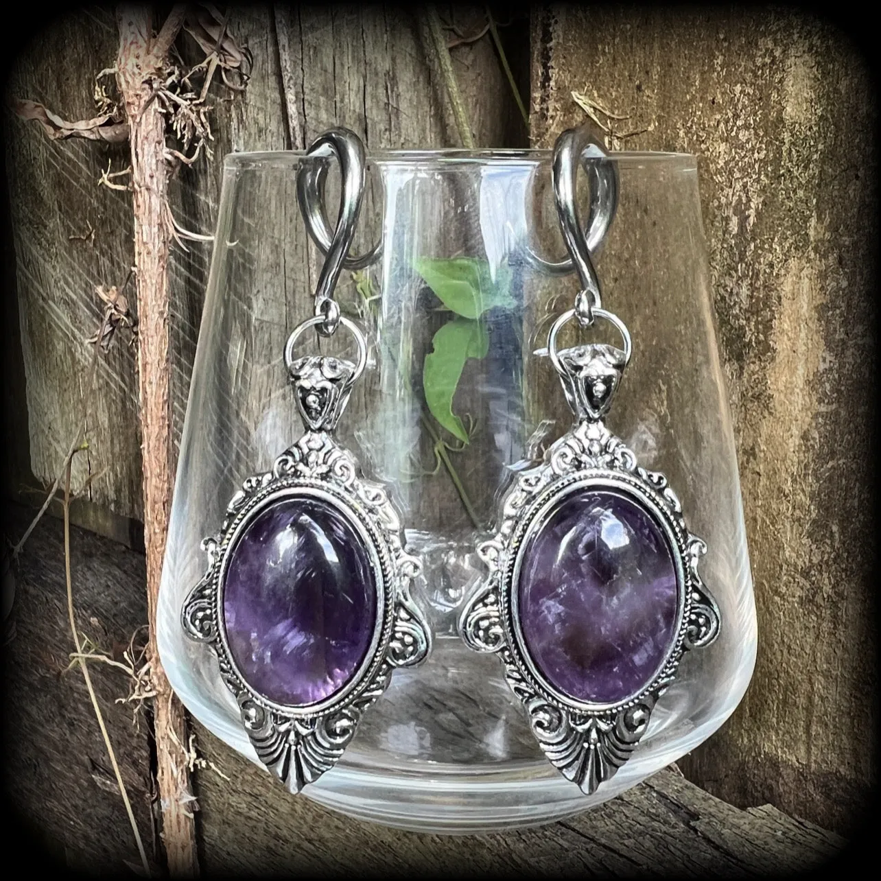 Amethyst ear gauges-Gemstone gauged earrings