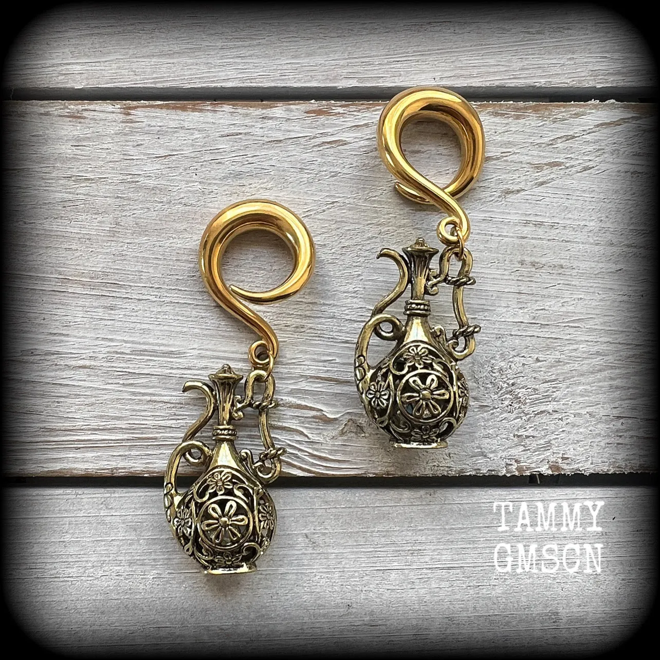 Aquarius star sign gauged earrings-Bronze ear weights