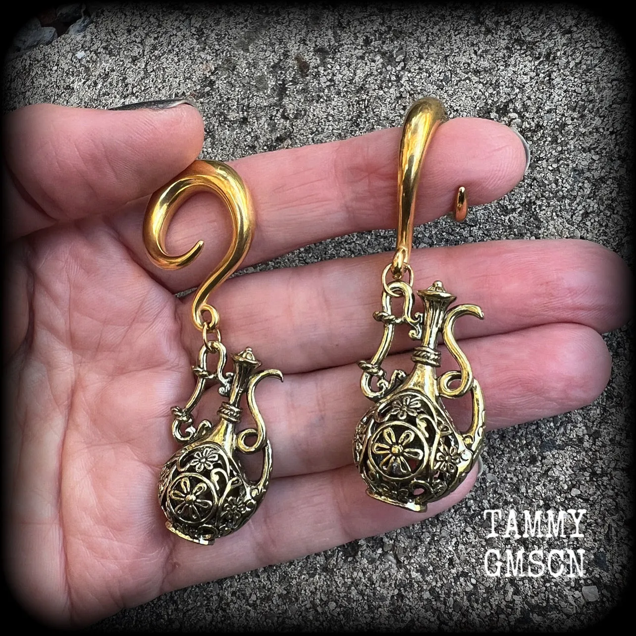 Aquarius star sign gauged earrings-Bronze ear weights