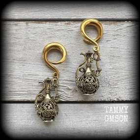 Aquarius star sign gauged earrings-Bronze ear weights