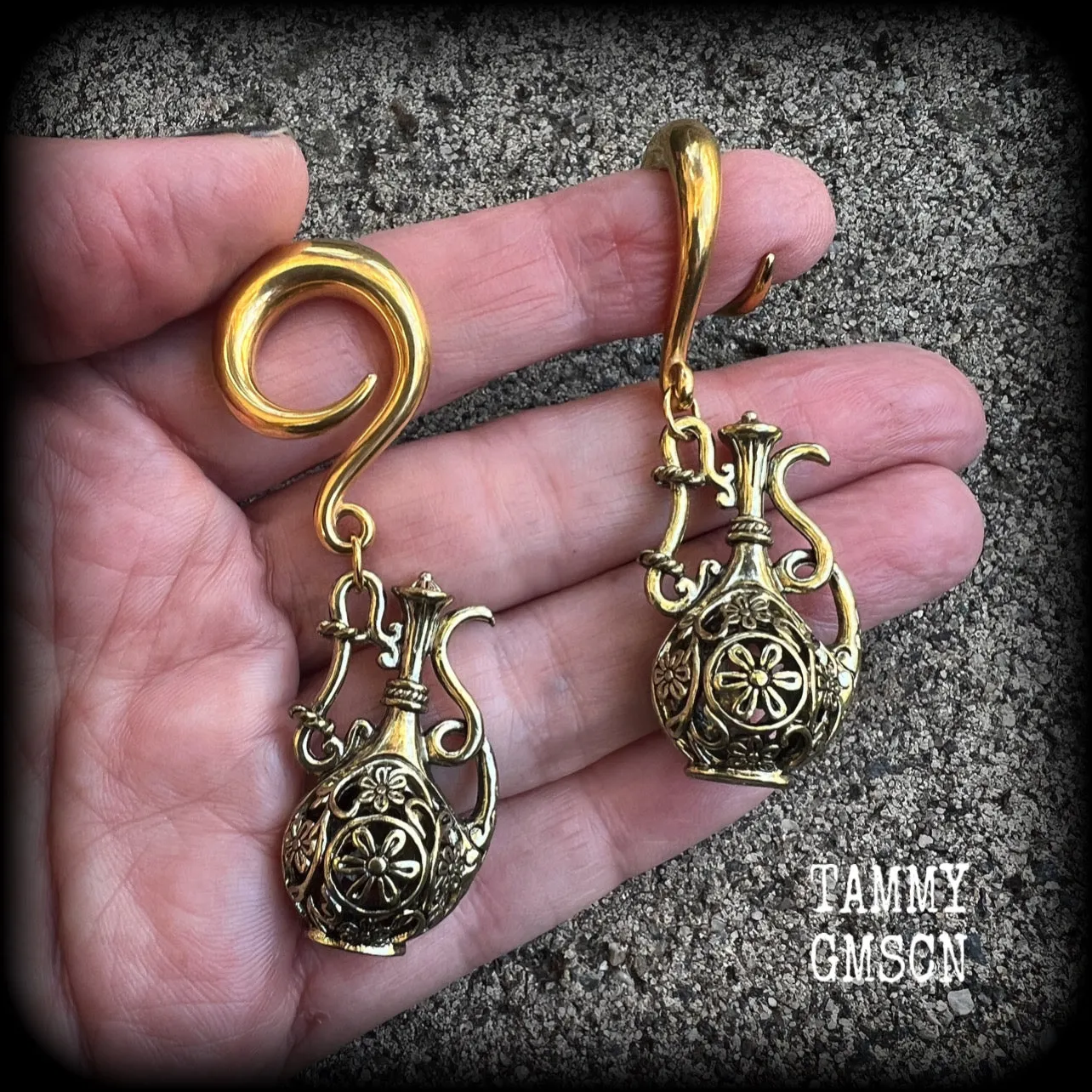 Aquarius star sign gauged earrings-Bronze ear weights