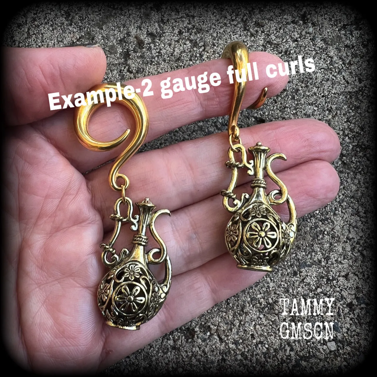 Aquarius star sign gauged earrings-Bronze ear weights