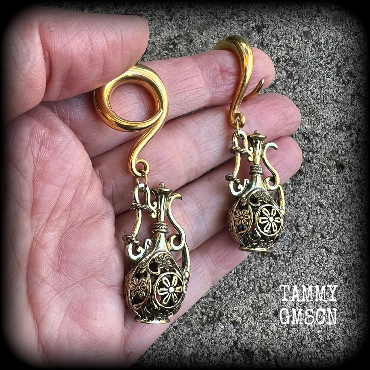 Aquarius star sign gauged earrings-Bronze ear weights