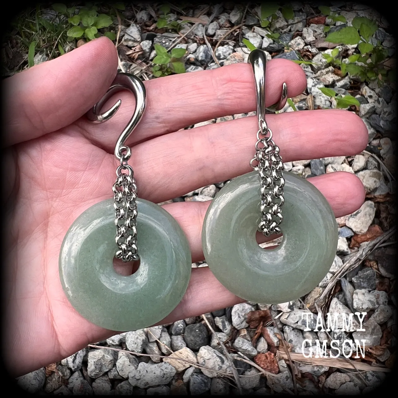 Aventurine ear weights-Gemstone ear hangers