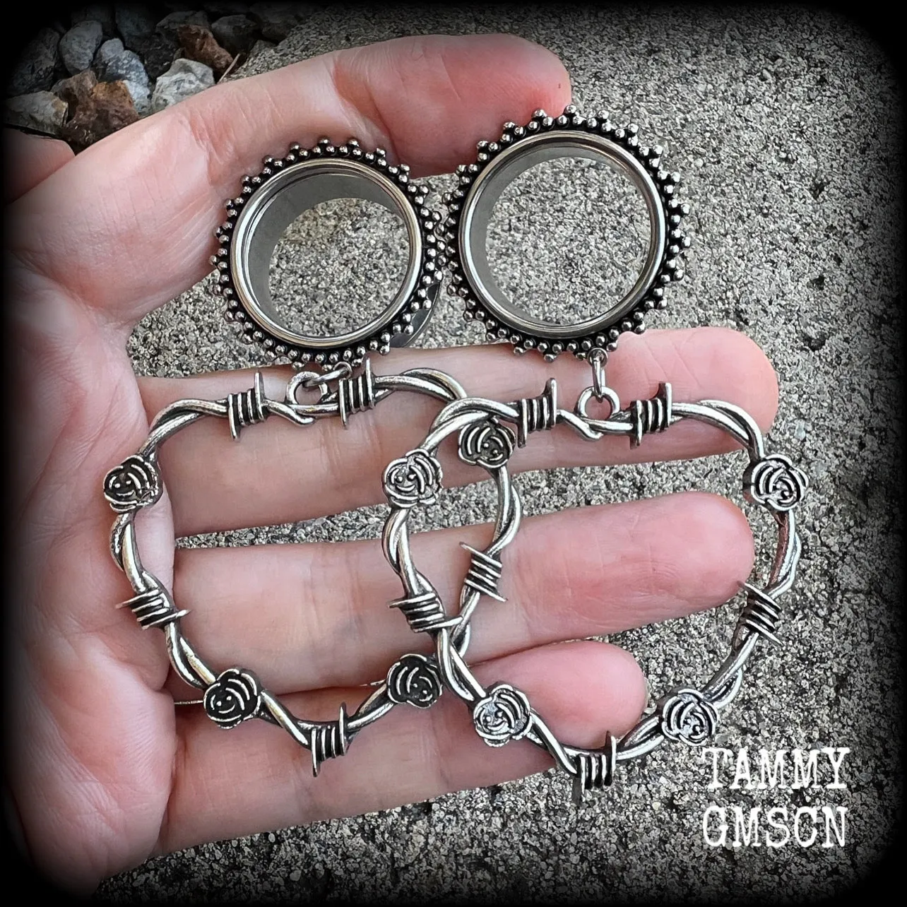 Barbed wire and rose tunnels-Punk earrings