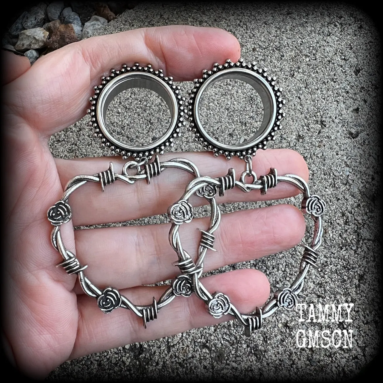 Barbed wire and rose tunnels-Punk earrings
