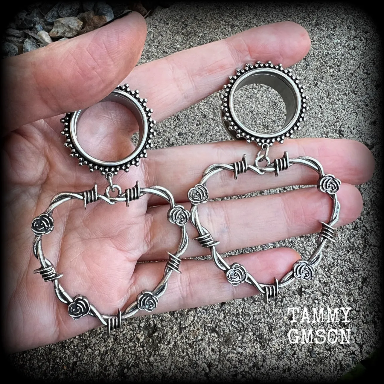 Barbed wire and rose tunnels-Punk earrings