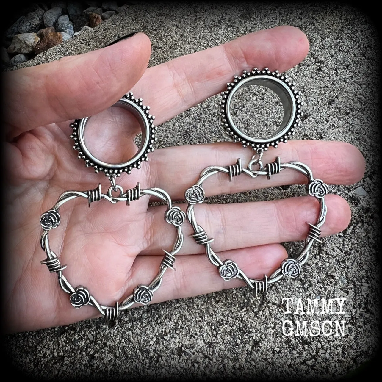 Barbed wire and rose tunnels-Punk earrings