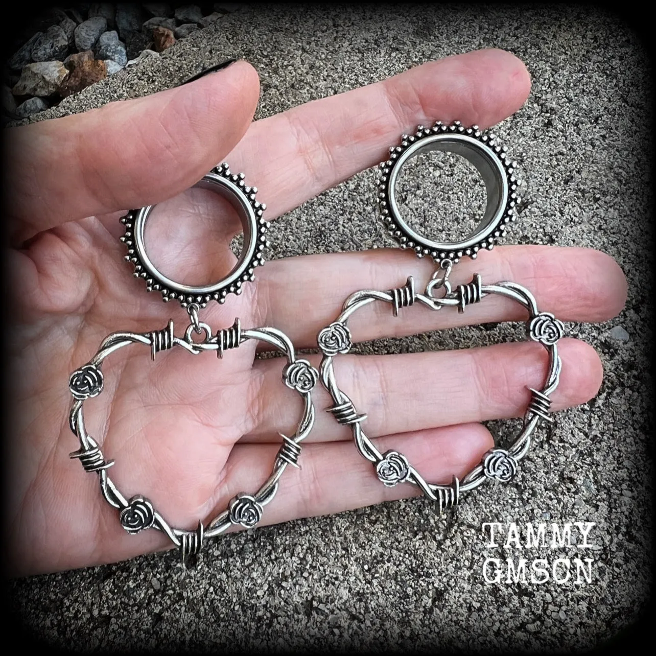 Barbed wire and rose tunnels-Punk earrings
