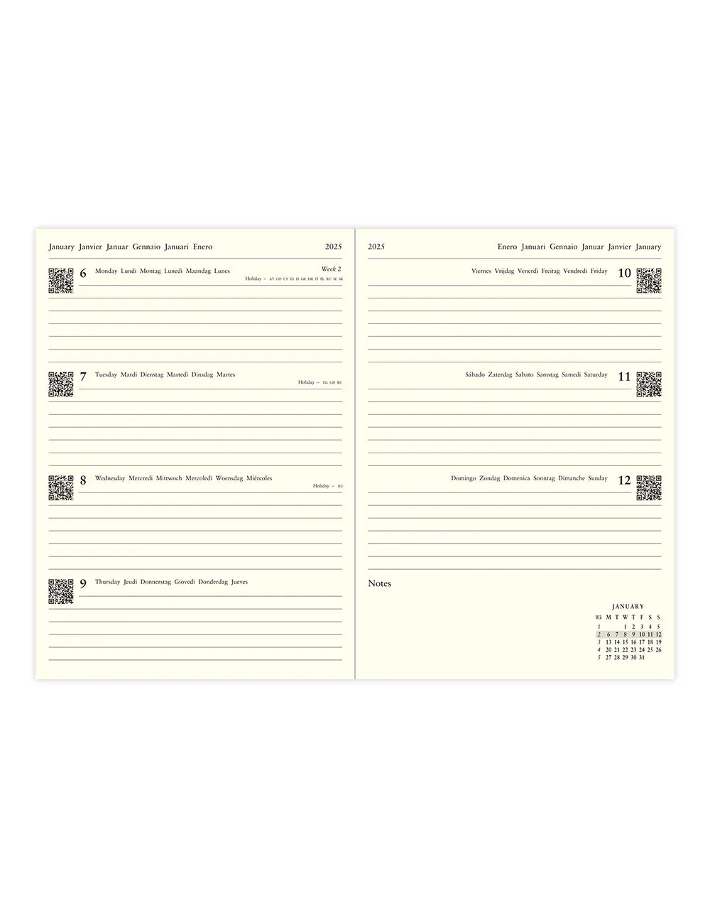 Baroque A6 Week to View Diary 2025 - Multilanguage