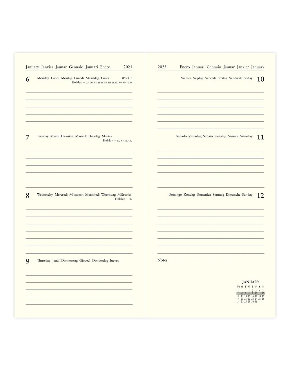 Baroque Slim Week to View Diary 2025 - Multilanguage