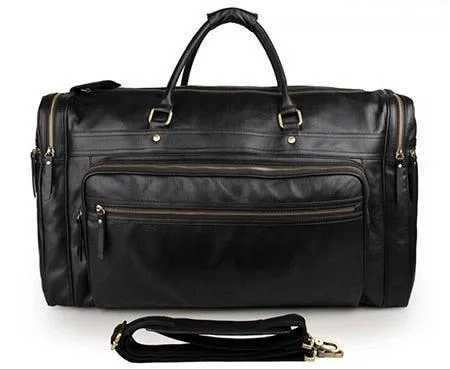 Black Leather Travel Duffle Bag Mens Large