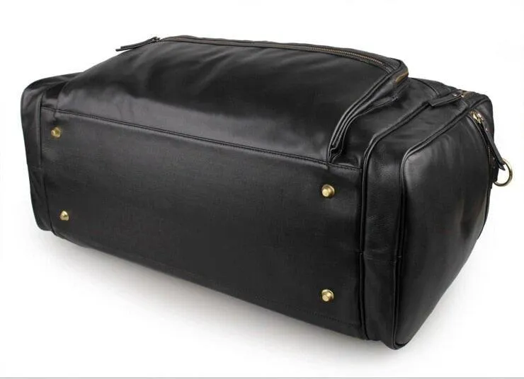 Black Leather Travel Duffle Bag Mens Large