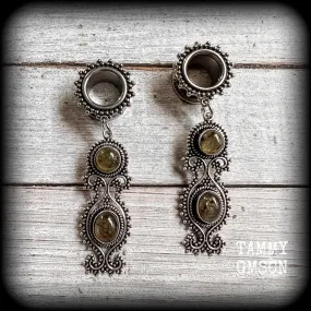 Boho gypsy Labradorite gemstone tunnel earrings