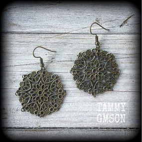 Bronze mandala earrings-Geometric earrings