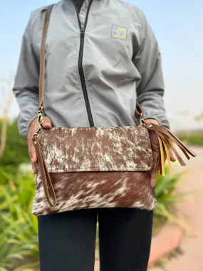 Brown White Speckled Cowhide Sling Purse