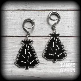 Christmas tree gauged earrings-Creepmas goth Christmas earrings