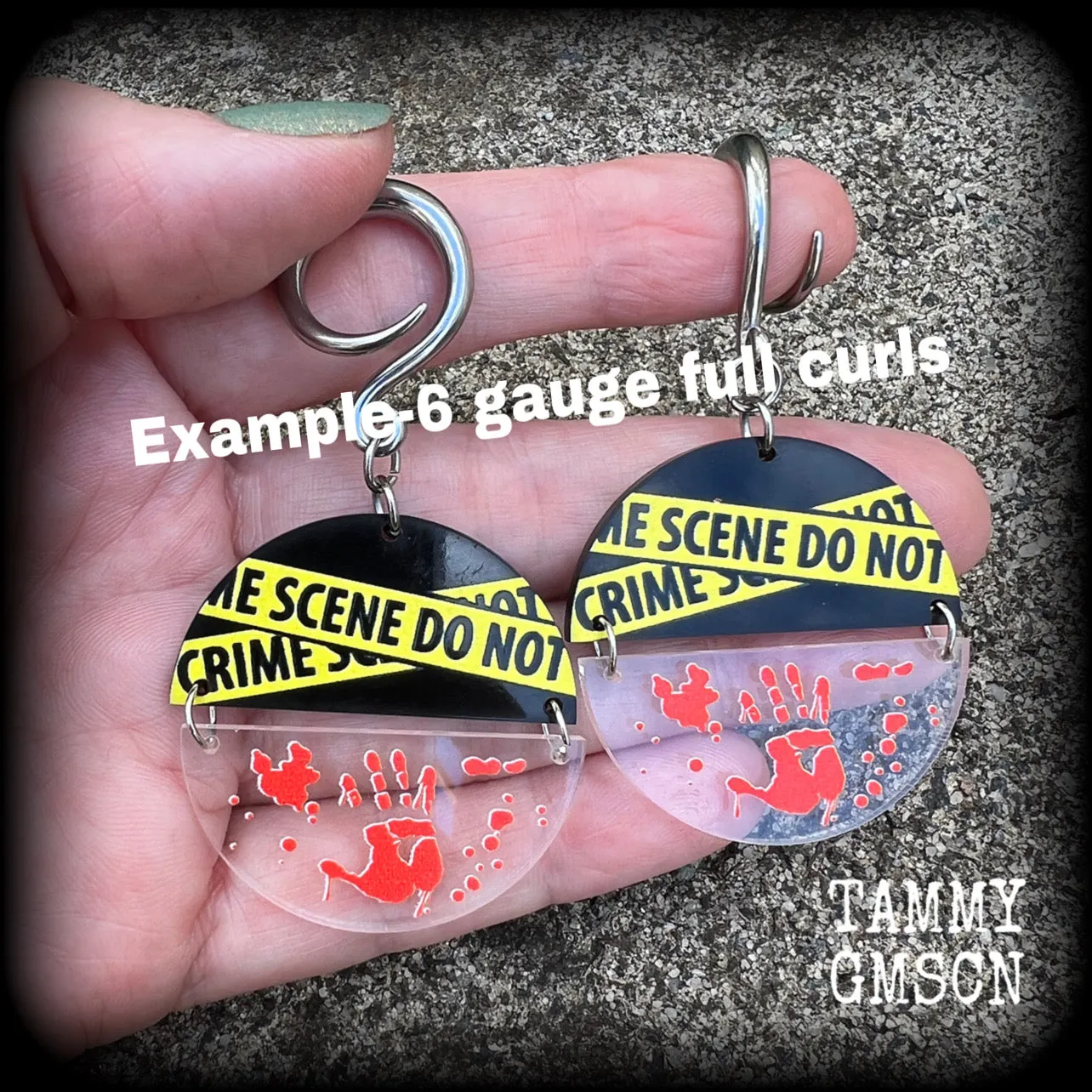 Crime scene earrings-Horror punk halloween gauged earrings
