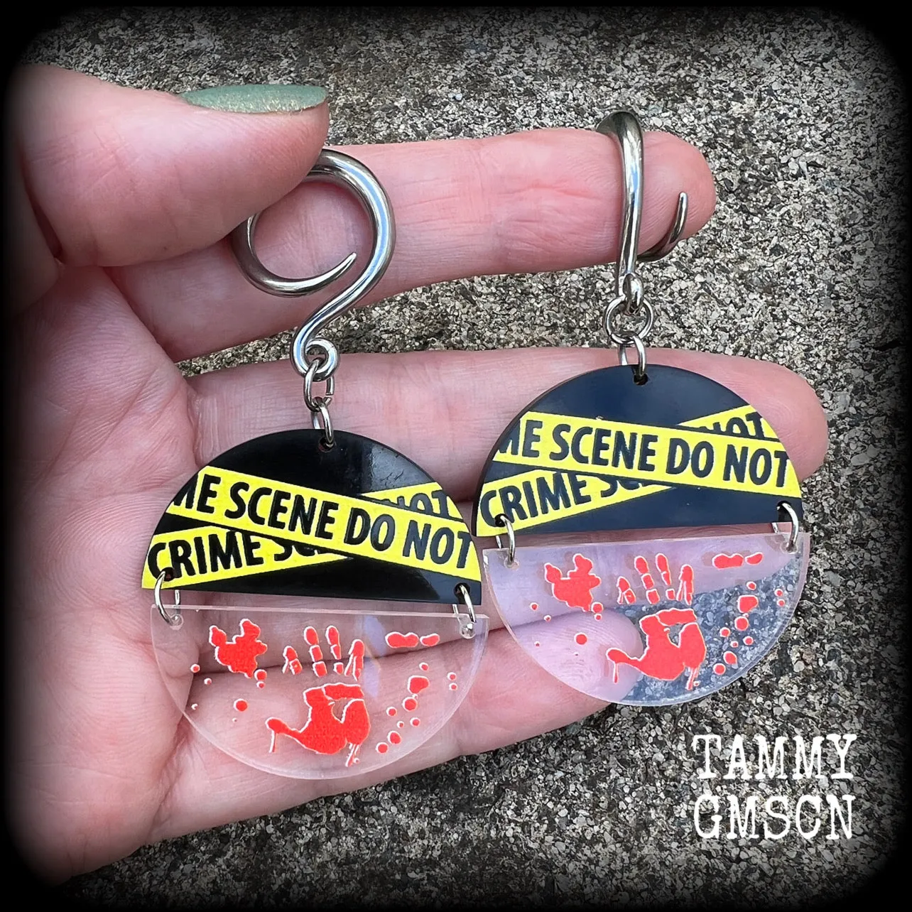 Crime scene earrings-Horror punk halloween gauged earrings