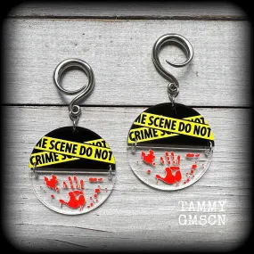 Crime scene earrings-Horror punk halloween gauged earrings