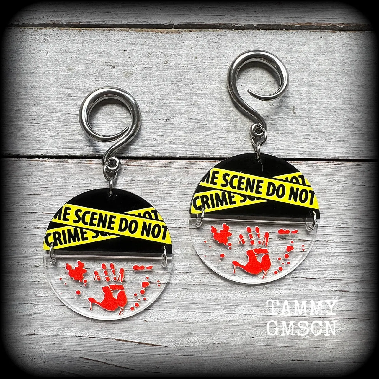 Crime scene earrings-Horror punk halloween gauged earrings