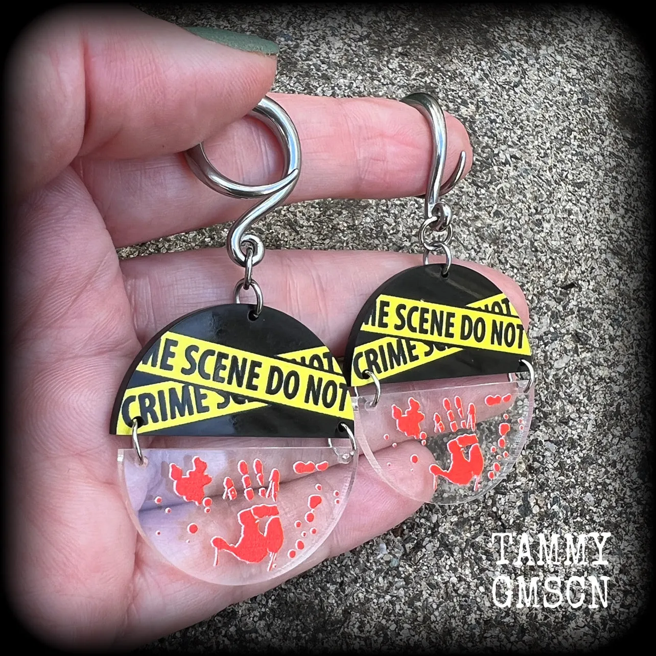 Crime scene earrings-Horror punk halloween gauged earrings