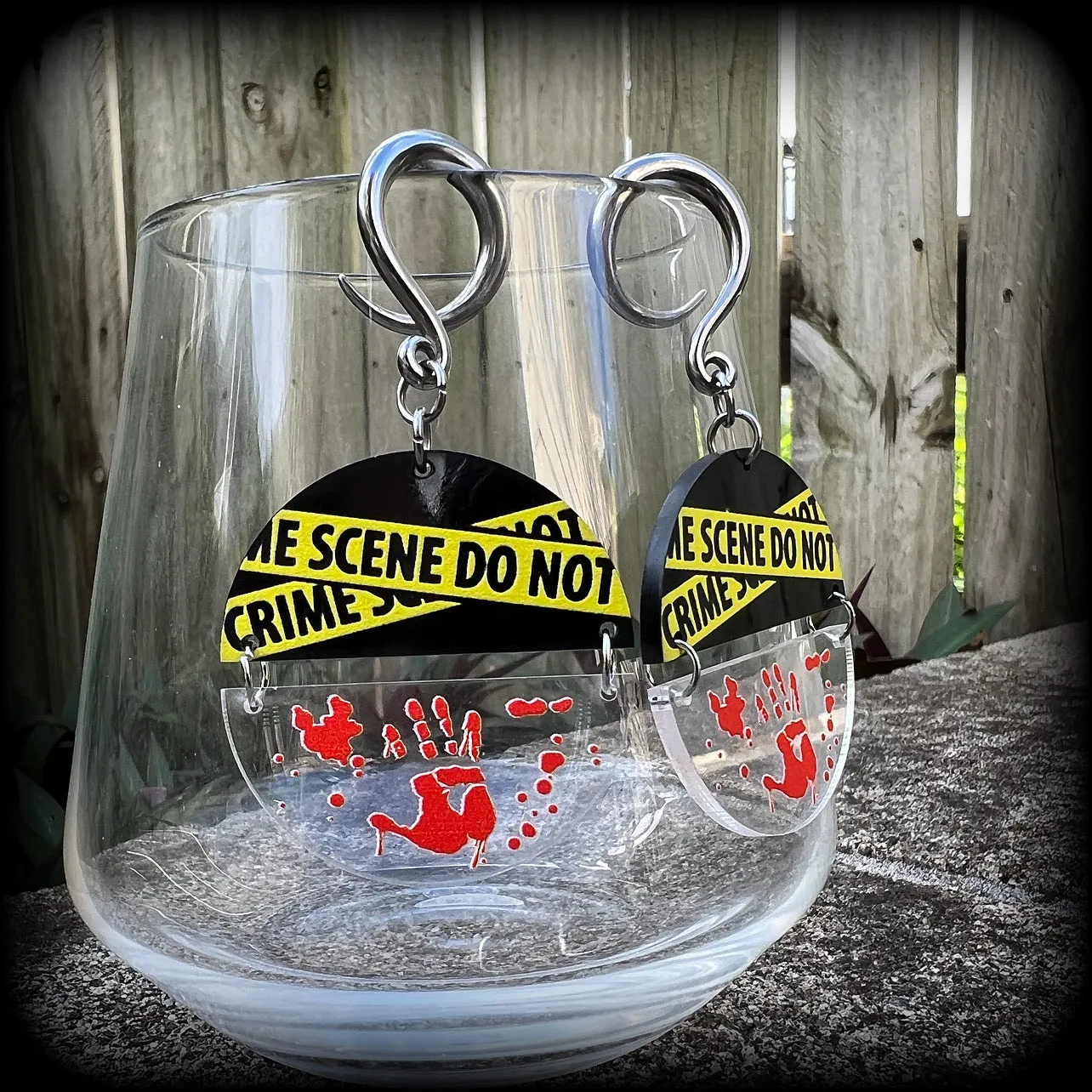 Crime scene earrings-Horror punk halloween gauged earrings