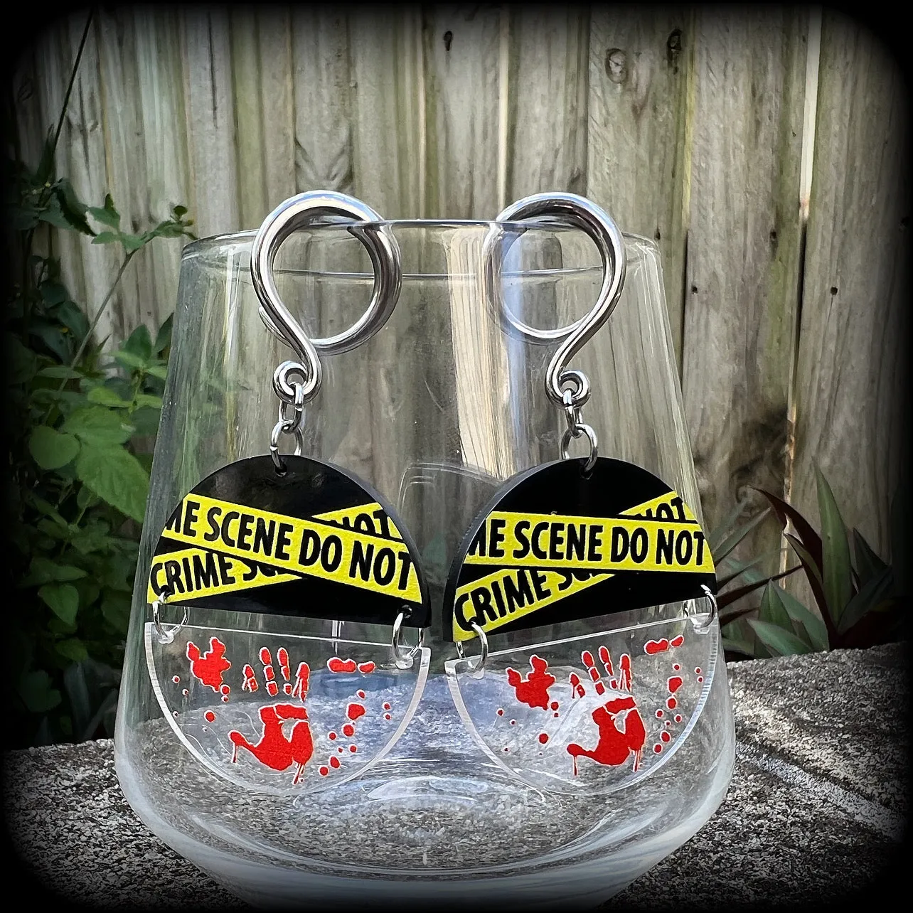 Crime scene earrings-Horror punk halloween gauged earrings